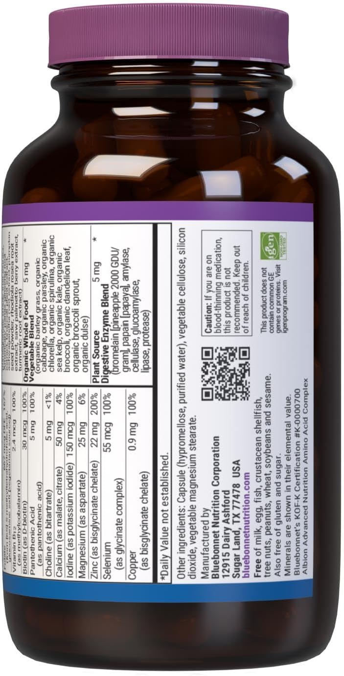 Bluebonnet Nutrition One for Men Whole Food-Based Multiple - Non-GMO, Vegetarian, Kosher, Gluten-Free - 60 Vegetable Capsules
