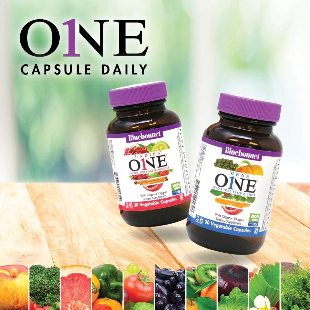 Bluebonnet Nutrition One for Men Whole Food-Based Multivitamin, Daily Nutrition Supplement - Non-GMO, Vegetarian, Kosher, Gluten/Soy/Dairy-Free - 30 Veg Caps