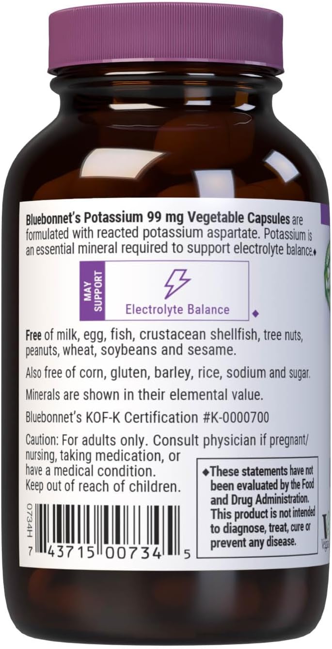 Bluebonnet Nutrition Potassium Supplement - 99 mg, 90 Vegetarian Capsules