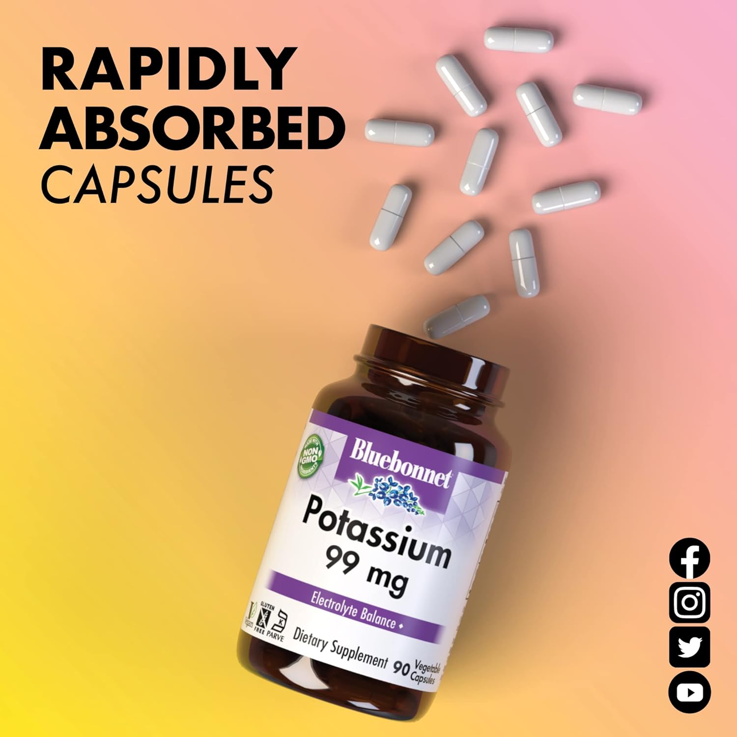 Bluebonnet Nutrition Potassium Supplement - 99 mg, 90 Vegetarian Capsules