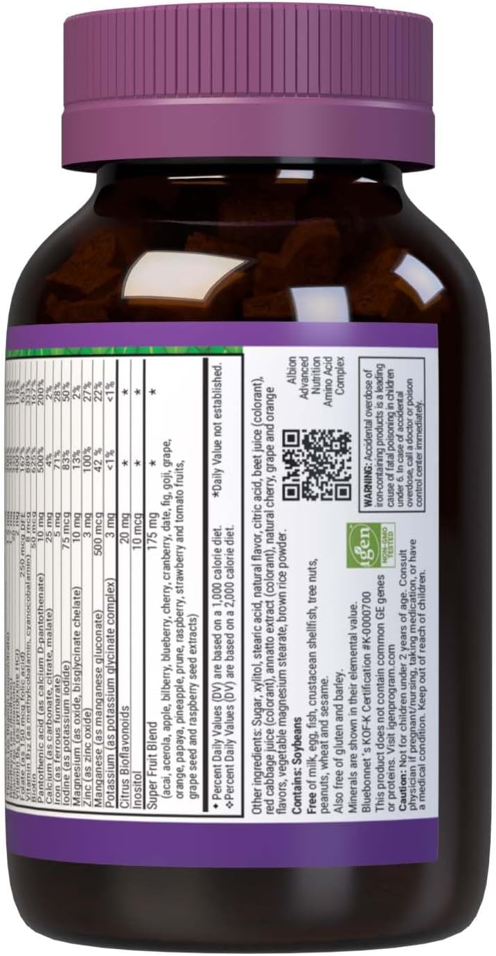 Bluebonnet Nutrition Rainforest Animalz Whole Food Based Kids Multivitamin & Mineral Chewable Tablets - 90 Count - Gluten Free, Milk Free, Kosher, Mixed Flavors