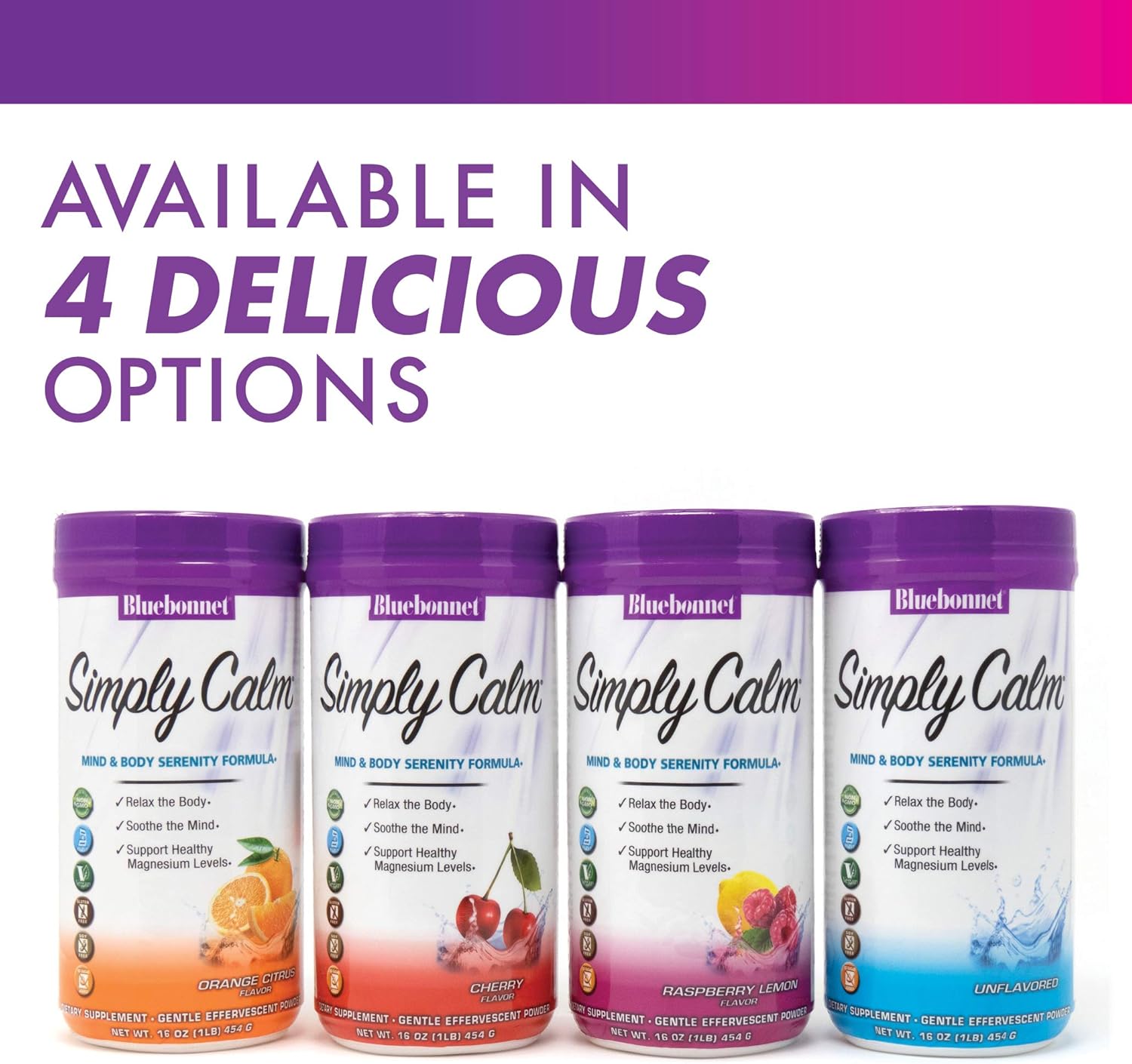 Bluebonnet Nutrition Simply Calm Powder Cherry Flavor - Calm, Muscle Cramps, Stress Relief - 16 oz, Non-GMO, Vegan, Kosher, Gluten-Free, Soy-Free, Dairy-Free - 82 Servings