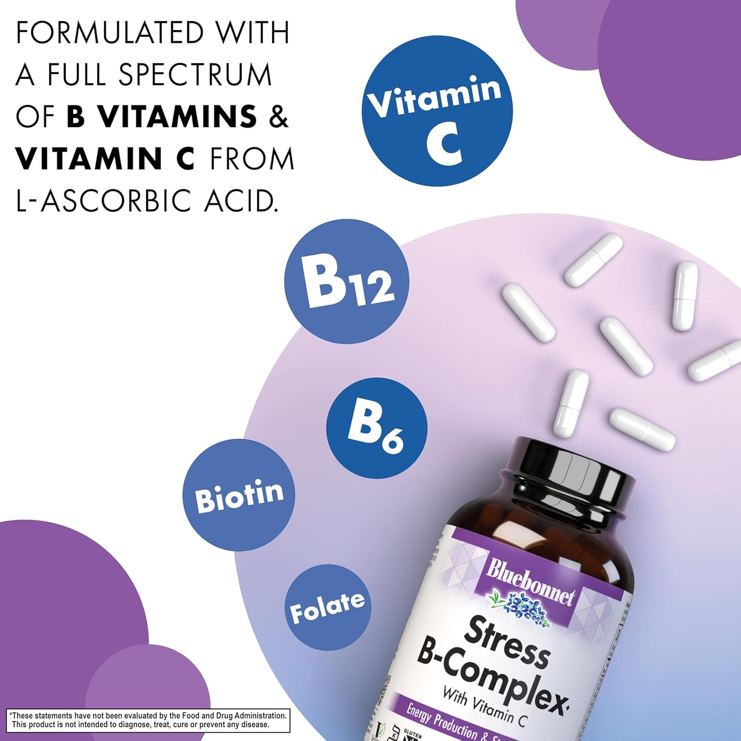 Bluebonnet Nutrition Stress B Complex Capsules - 50 Count, Vegetable Formula