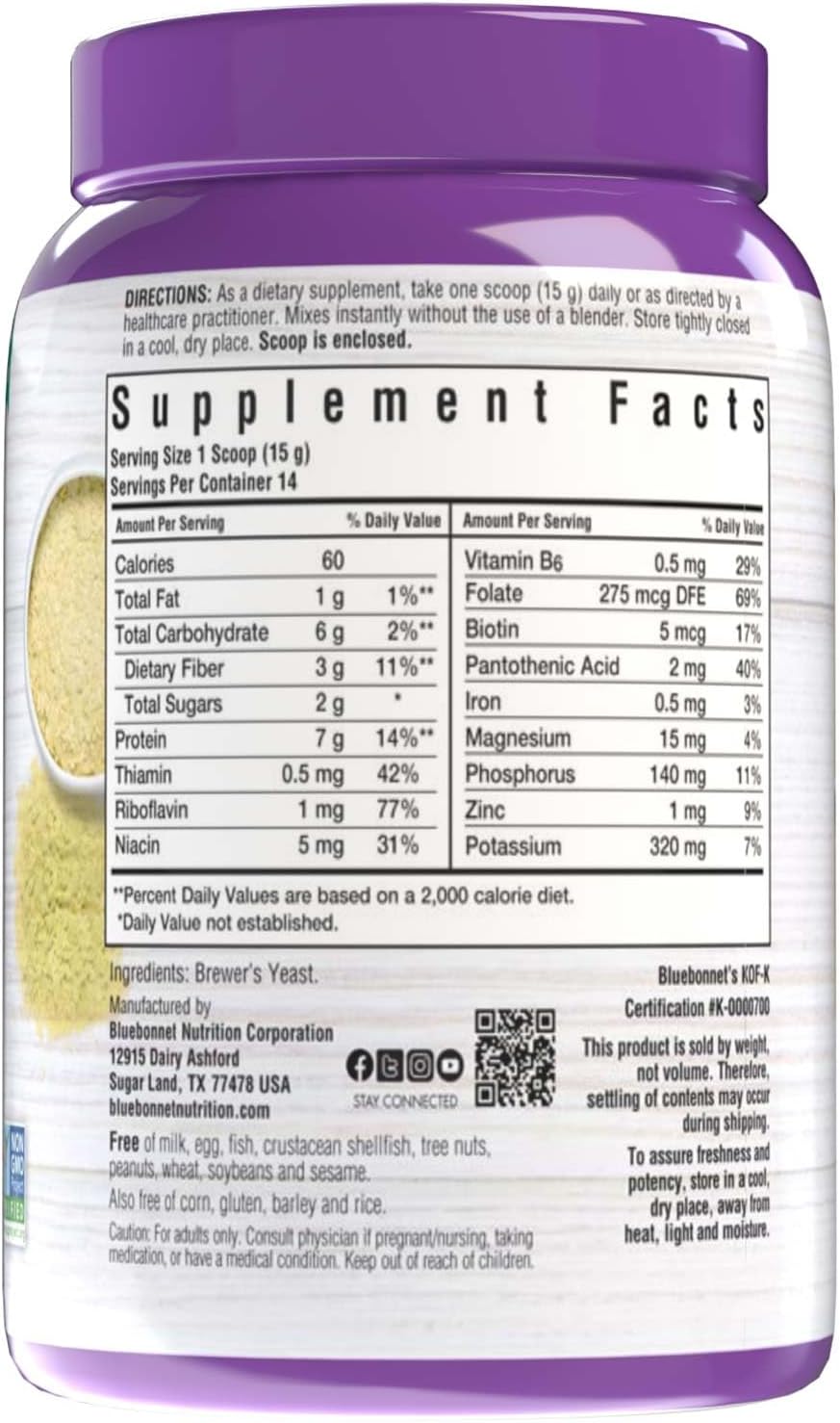 Bluebonnet Nutrition Super Earth Brewers Yeast Flakes - Vegan Whole Food Source for Vitamins - Great Tasting Non GMO Gluten Free Soy Free Dairy Free - 7.4 oz