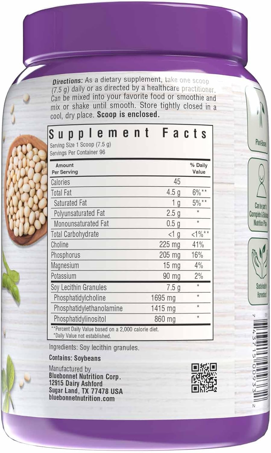 Bluebonnet Nutrition Super Earth Non-GMO Soy Lecithin Granules - Vegan, Kosher, Gluten-Free - 25.4 oz, 96 Servings