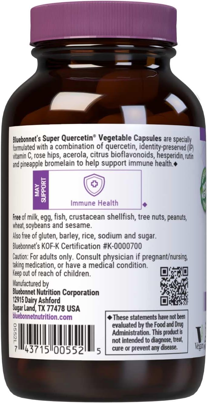 Bluebonnet Nutrition Super Quercetin Capsules with Vitamin C - Seasonal & Immune Support - Non-GMO, Gluten-Free, 60 Capsules