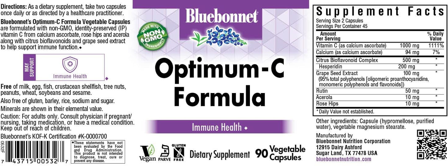 BlueBonnet Optimum C Formula Capsules - 90 Vegetable Capsules for Immune Support