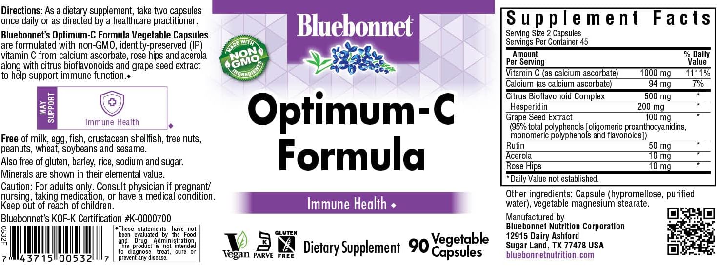 BlueBonnet Optimum C Formula Capsules - 90 Vegetable Capsules for Immune Support