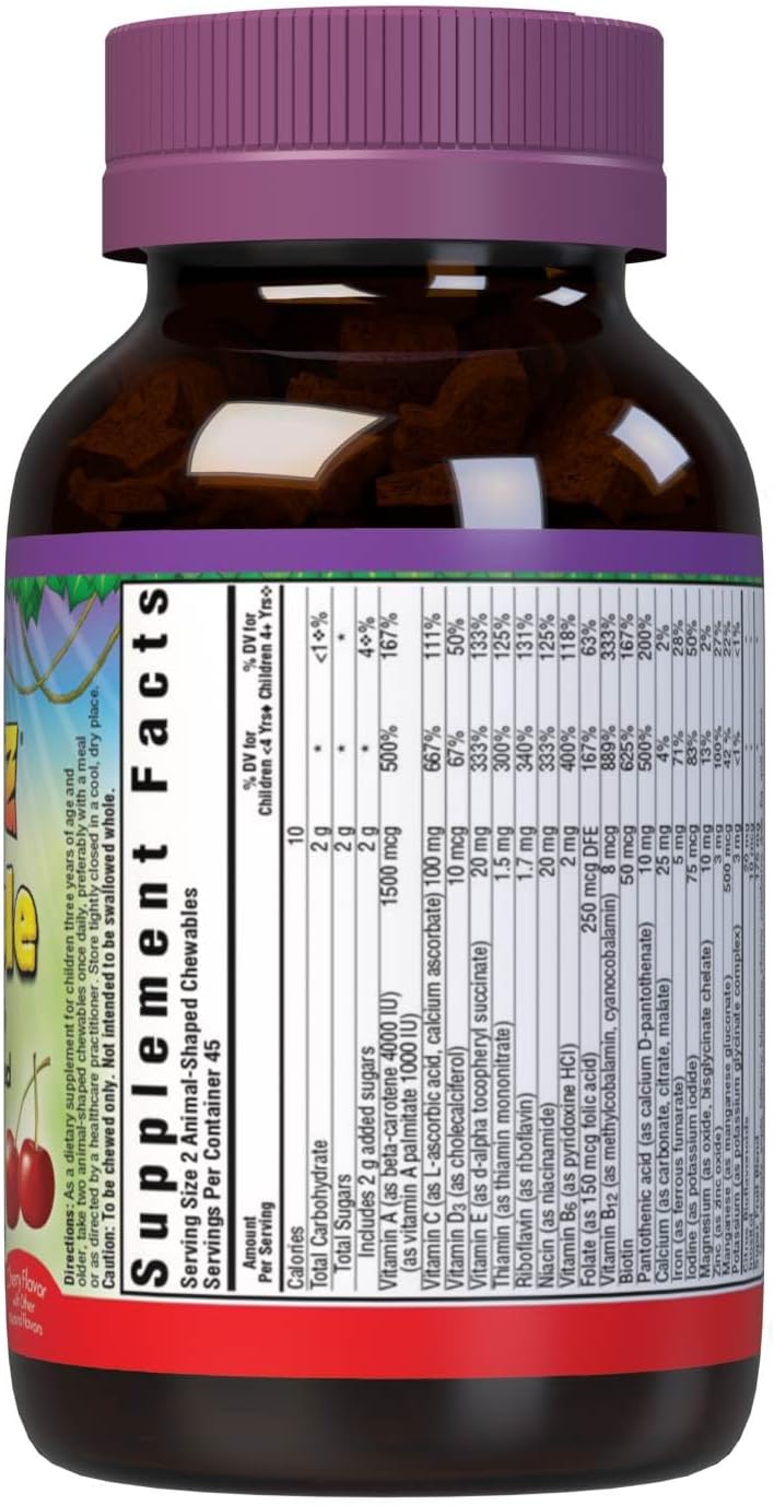 Bluebonnet RainForest Animalz WholeFood Multivitamin & Mineral Supplement for Immune Health - Gluten-Free - 90 Cherry Chewable Tablets