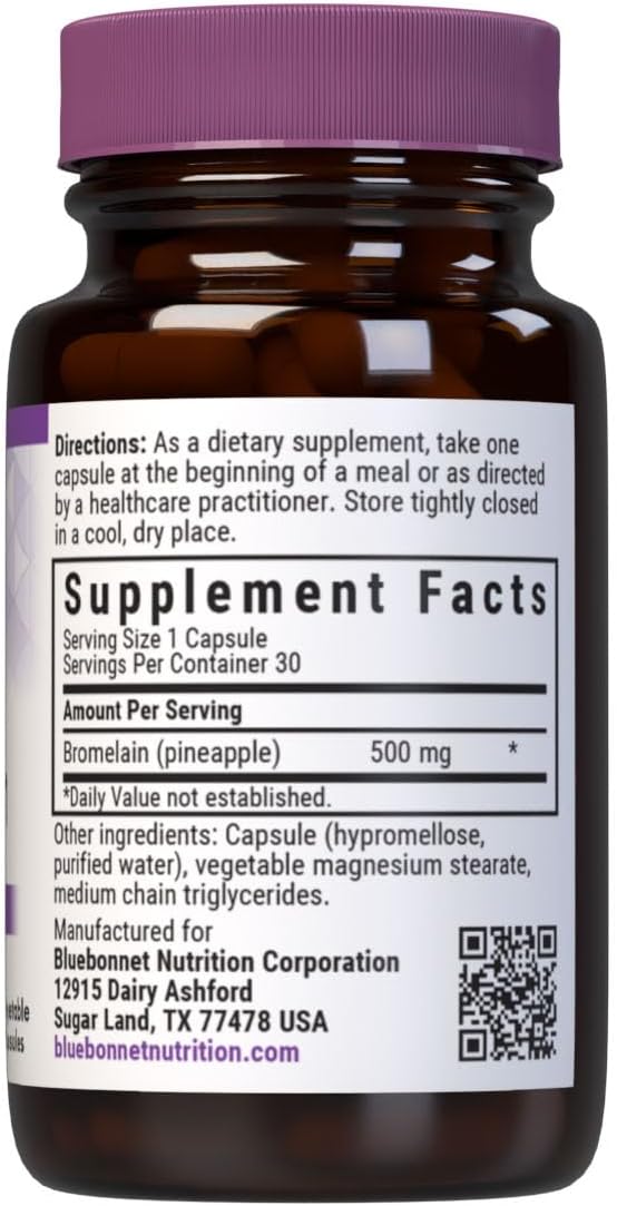 BlueBonnet Super Bromelain Pineapple Capsules - Vegetarian, 500mg, 30ct