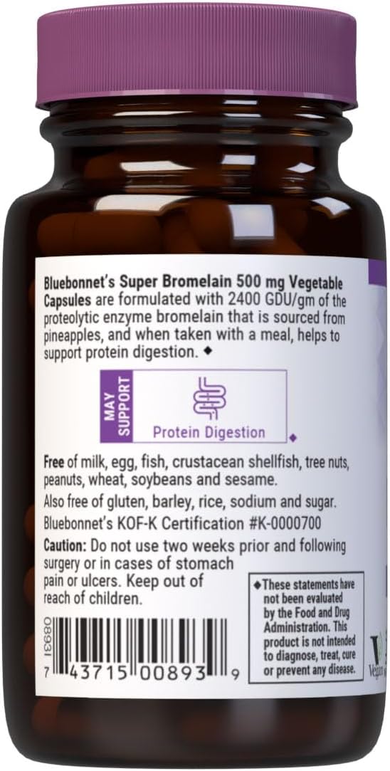 BlueBonnet Super Bromelain Pineapple Capsules - Vegetarian, 500mg, 30ct