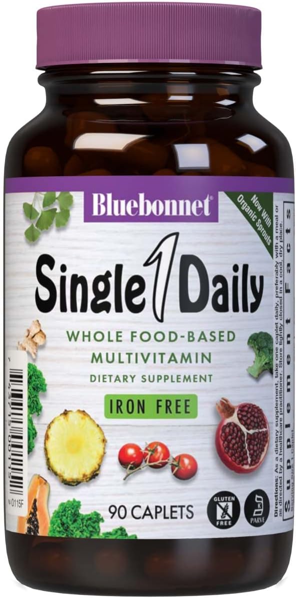 Bluebonnet Super Earth Daily Multi-Nutrient Formula Caplets, Iron-Free, 90 Count - Green