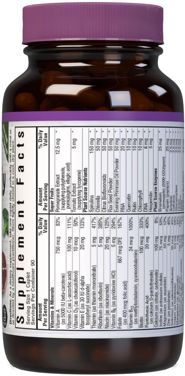 Bluebonnet Super Earth Daily Multi-Nutrient Formula Caplets, Iron-Free, 90 Count - Green