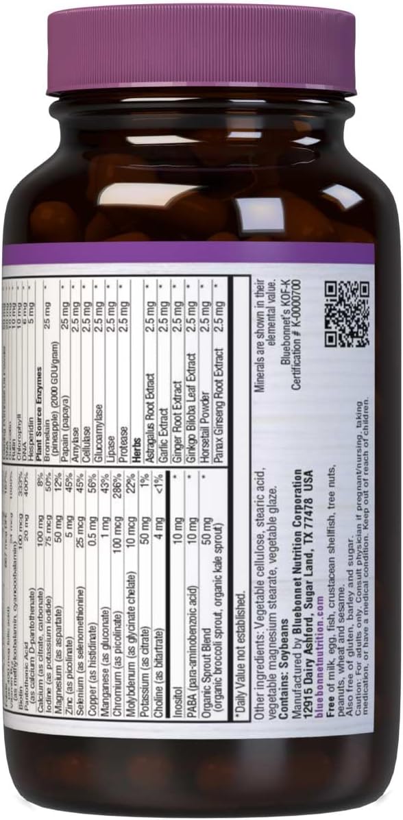 Bluebonnet Super Earth Daily Multi-Nutrient Formula Caplets, Iron-Free, 90 Count - Green