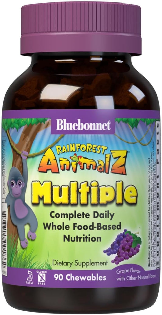 Bluebonnet Super Earth Rainforest Animalz Multiple Chewable - 90 Count - Light Grey and Purple