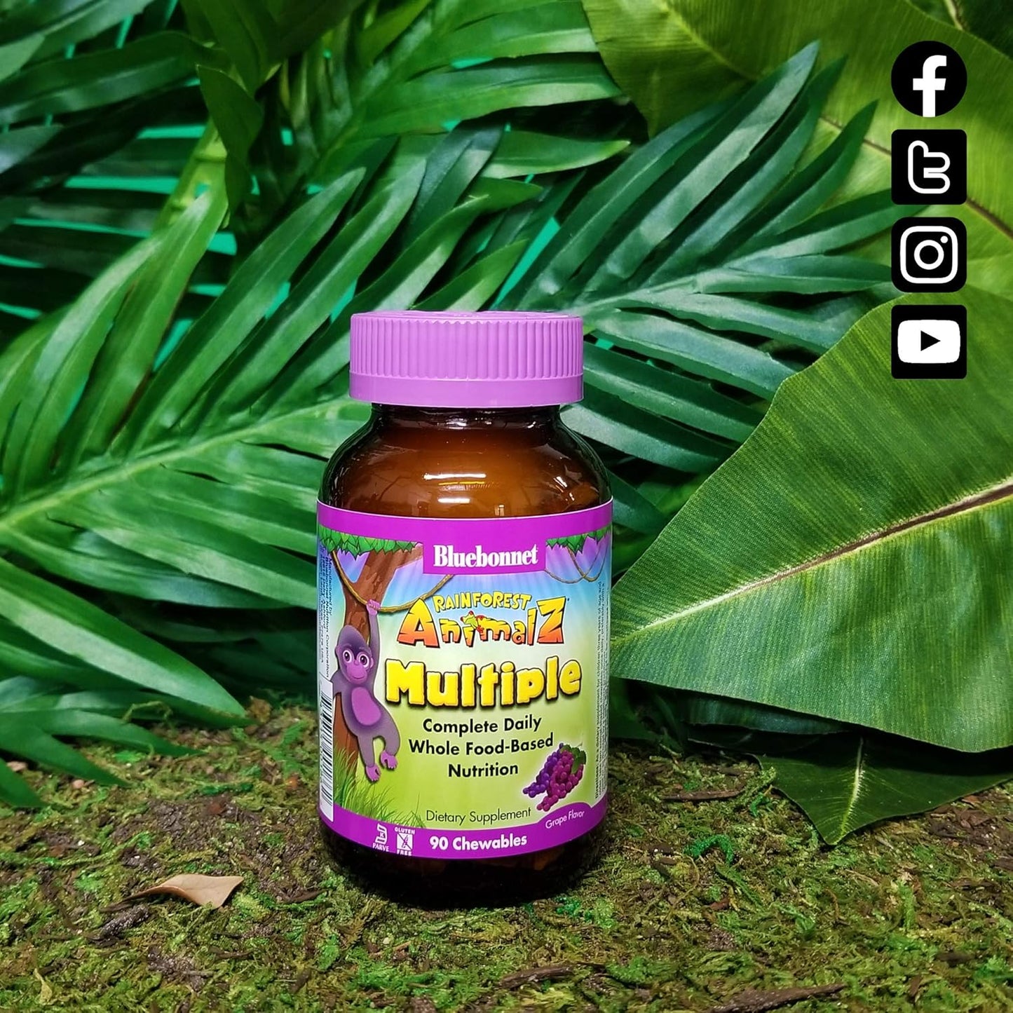 Bluebonnet Super Earth Rainforest Animalz Multiple Chewable - 90 Count - Light Grey and Purple