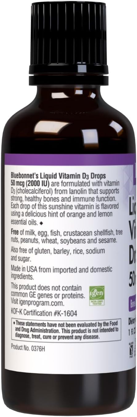 BlueBonnet Vitamin D3 Drops - 2000 IU, Natural Citrus Flavor - 1 Fl Oz - Liquid Supplement