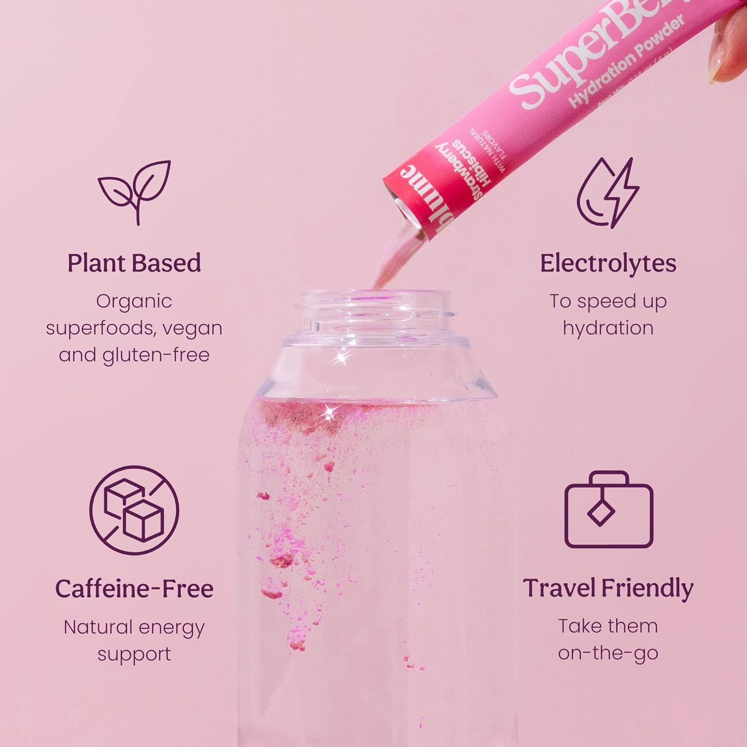 Blume SuperBelly Gut Health Hydration Packets - Sugar-Free, Prebiotics, Probiotics, Apple Cider Vinegar, Vitamin C, Electrolytes - Strawberry Hibiscus - 15 Sticks