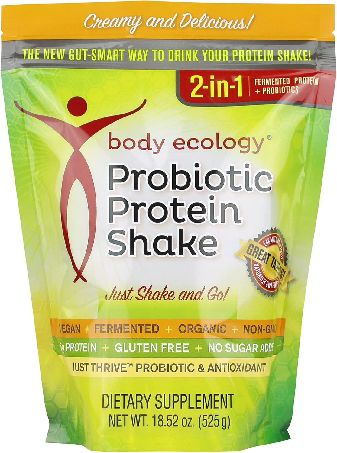 Body Ecology Fermented Probiotic Protein Shake Powder - Non-GMO, Gluten Free, Soy Free, No Sugar Added - 15g Protein - 18.52 OZ