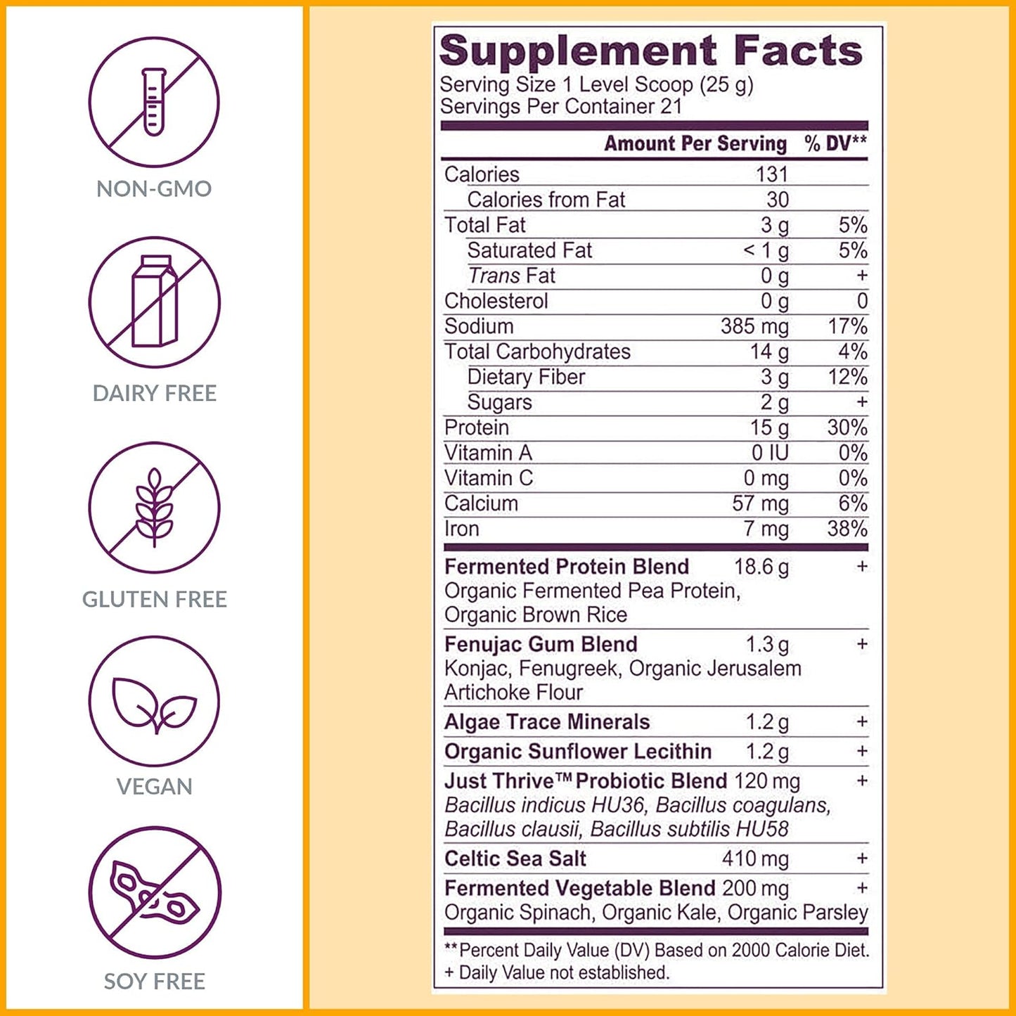 Body Ecology Fermented Probiotic Protein Shake Powder - Non-GMO, Gluten Free, Soy Free, No Sugar Added - 15g Protein - 18.52 OZ