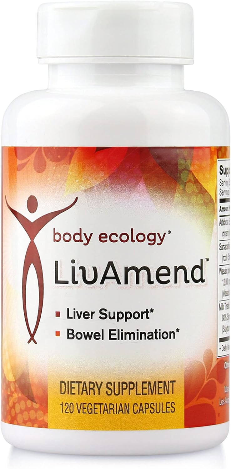 Body Ecology LivAmend Liver Supplement with Milk Thistle & Artichoke - 120 Vegetarian Capsules for Healthy Liver & Bowel Function