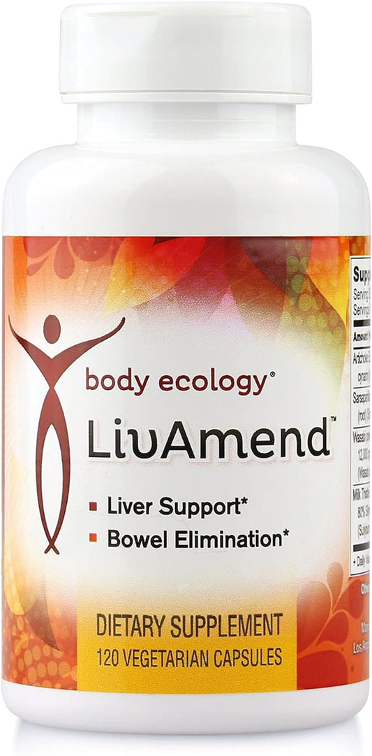 Body Ecology LivAmend Liver Supplement with Milk Thistle & Artichoke - 120 Vegetarian Capsules for Healthy Liver & Bowel Function