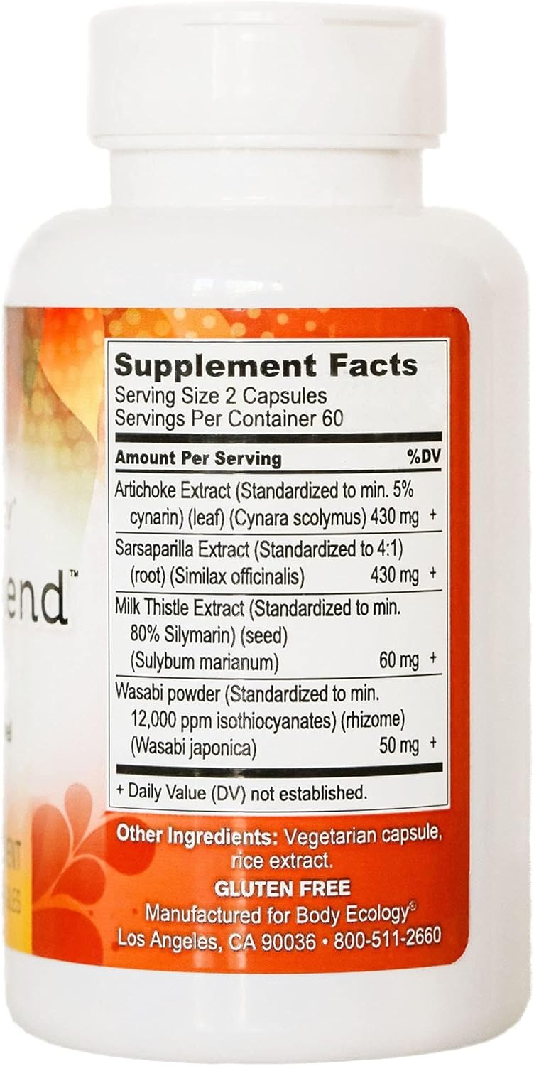 Body Ecology LivAmend Liver Supplement with Milk Thistle & Artichoke - 120 Vegetarian Capsules for Healthy Liver & Bowel Function