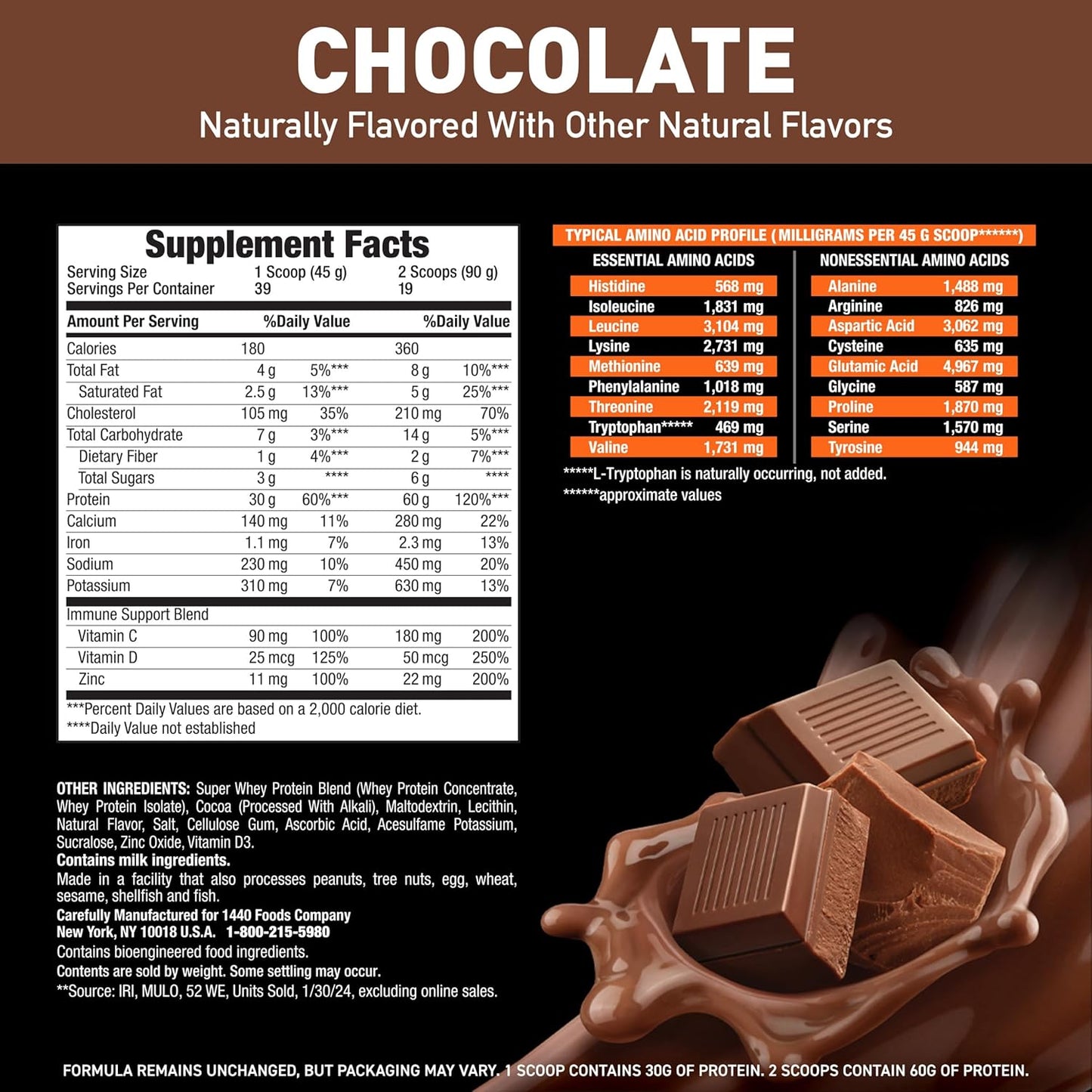 Body Fortress Super Advanced Whey Protein Powder, Chocolate Flavor with Immune Support, 3.9 lbs - Rich in Vitamins C & D Plus Zinc