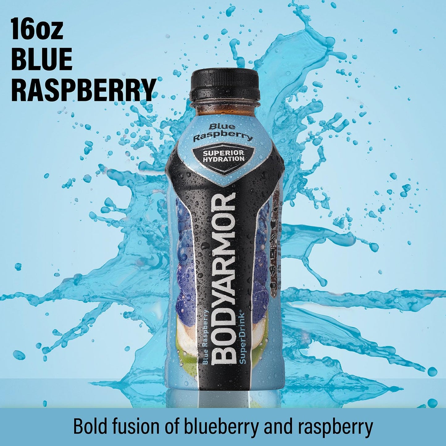 BODYARMOR Blue Raspberry Sports Drink - 16 Fl Oz (Pack of 12) - Natural Flavors, Vitamins, Electrolytes - No Preservatives - Ideal for Athletes
