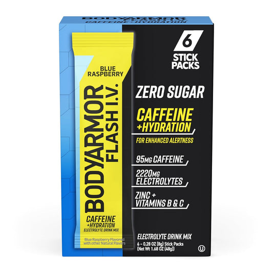 BODYARMOR Caffeine Blue Raspberry Electrolyte Mix Pack - 6 Pack of 0.28 oz Packets