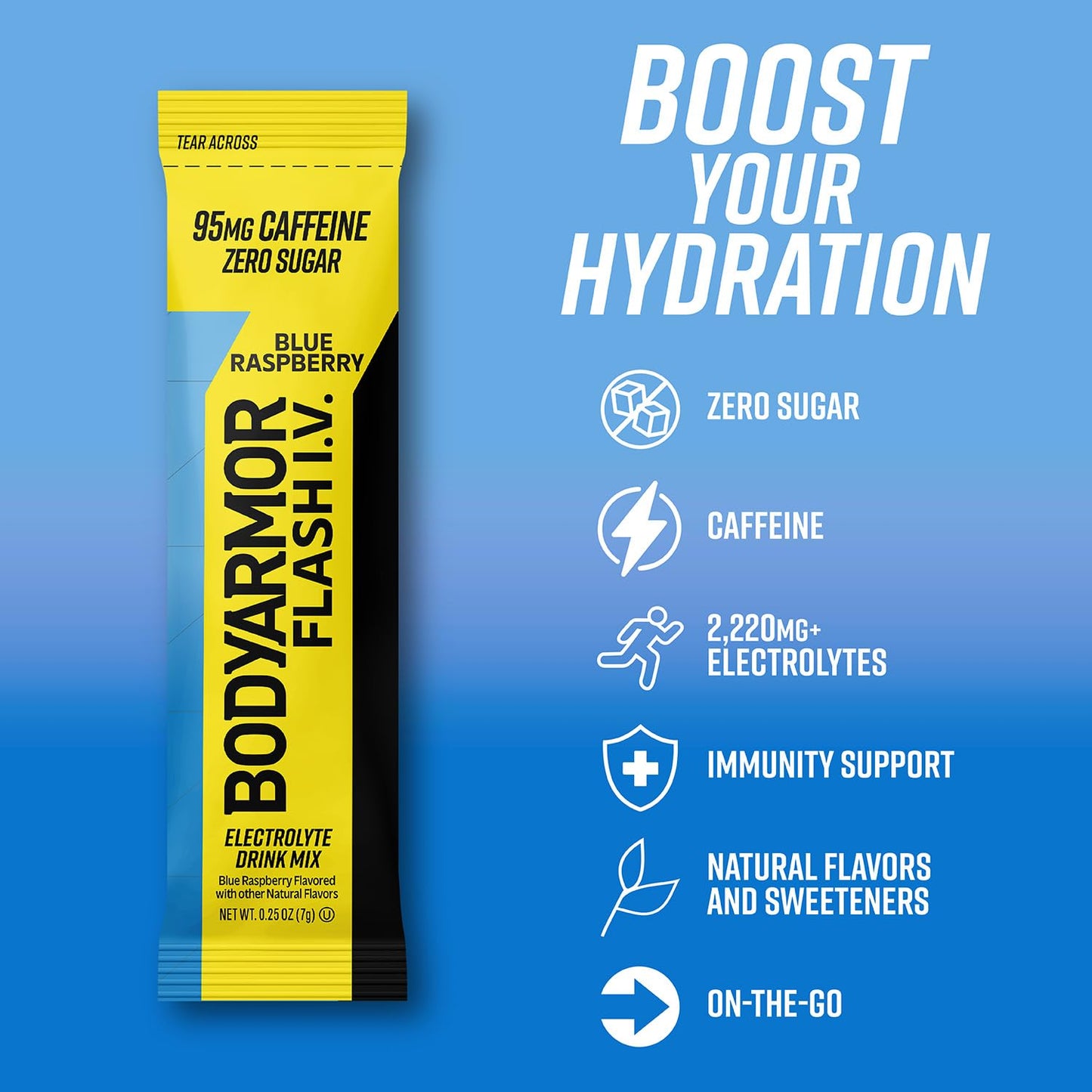 BODYARMOR Caffeine Blue Raspberry Electrolyte Mix Pack - 6 Pack of 0.28 oz Packets
