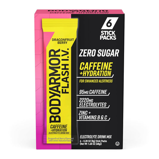 BODYARMOR Caffeine Flash I.V. Dragonfruit Berry Electrolyte Mix Packets - 6 Pack, 0.28 oz