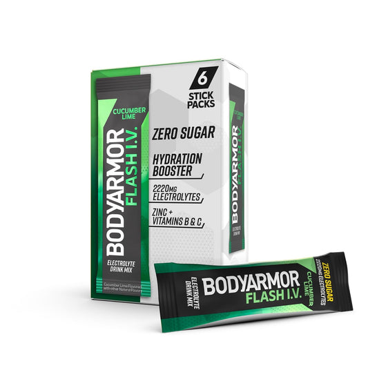 BODYARMOR Flash IV Electrolyte Packets - Cucumber Lime Flavor, Sugar-Free Drink Mix with Coconut Water Powder (6 Pack)