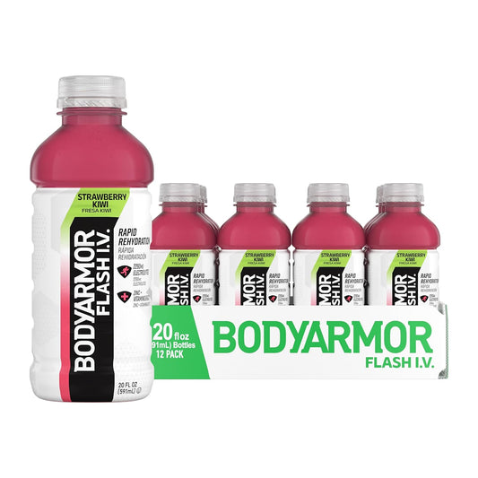 BODYARMOR Flash I.V. Strawberry Kiwi Electrolyte Beverage, 20oz (12 Pack)