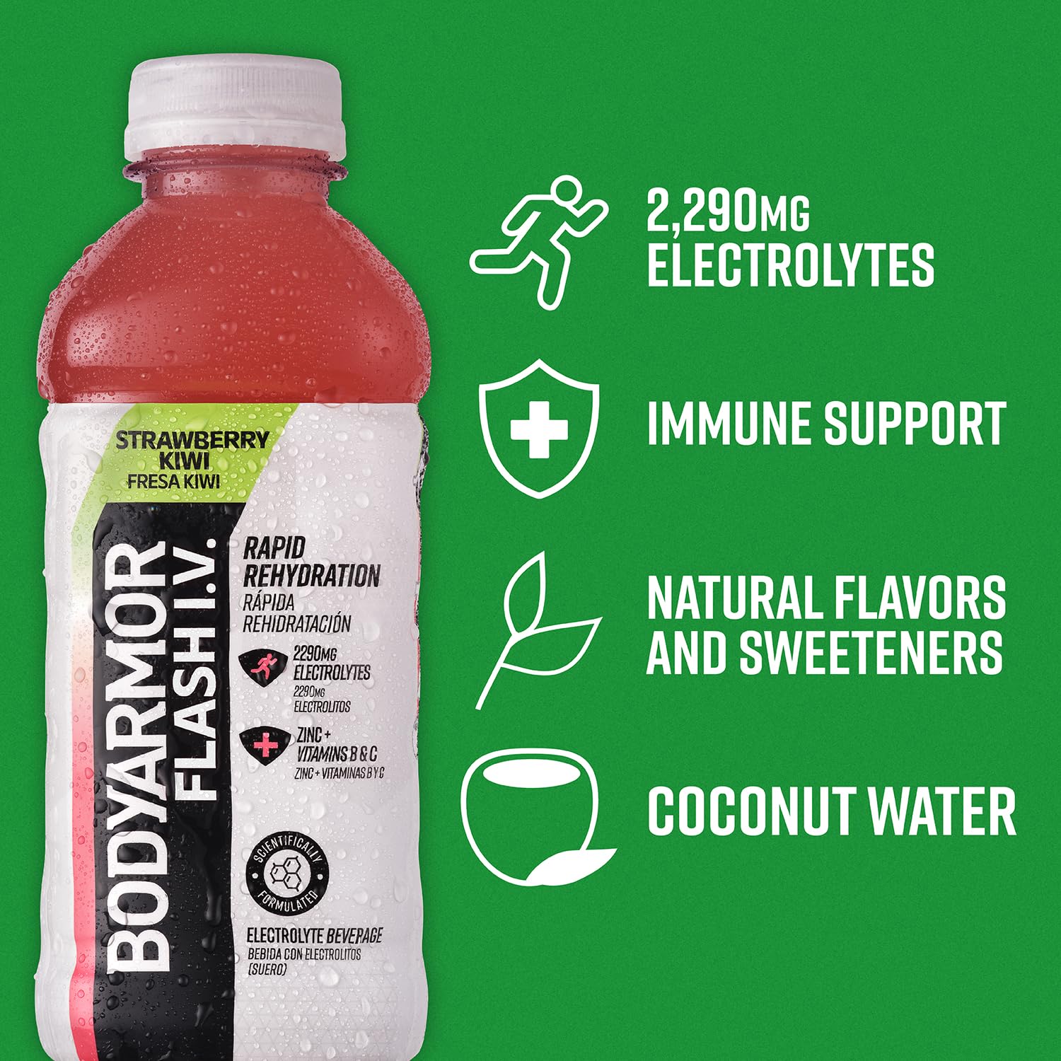 BODYARMOR Flash I.V. Strawberry Kiwi Electrolyte Beverage, 20oz (12 Pack)