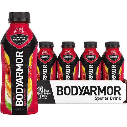 BODYARMOR Sports Drink: Fruit Punch Flavor with Coconut Water, Natural Vitamins & Electrolytes - 16 Fl Oz (12 Pack)