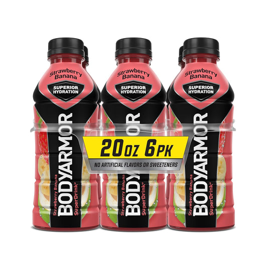 BODYARMOR Strawberry Banana Coconut Water Sports Drink, 20 Fl Oz (Pack of 6) - Hydrating Sports Beverage with Natural Flavors, Vitamins, and Potassium-Packed Electrolytes - Ideal for Athletes