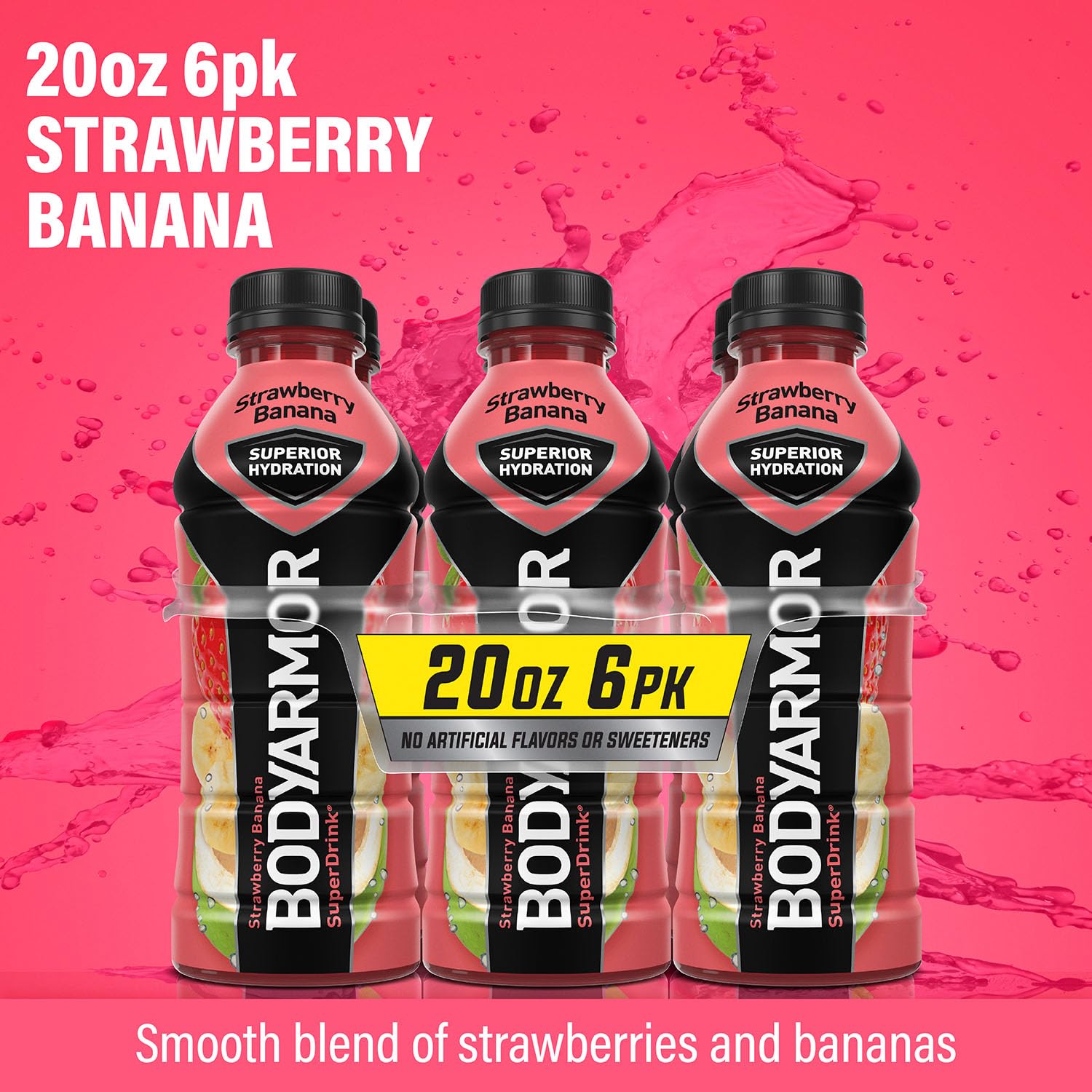 BODYARMOR Strawberry Banana Coconut Water Sports Drink, 20 Fl Oz (Pack of 6) - Hydrating Sports Beverage with Natural Flavors, Vitamins, and Potassium-Packed Electrolytes - Ideal for Athletes