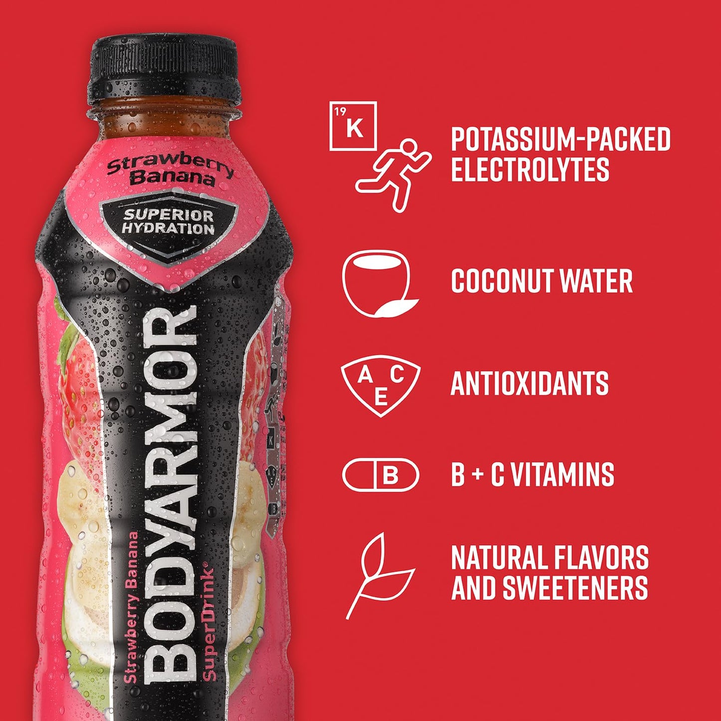 BODYARMOR Strawberry Banana Coconut Water Sports Drink, 12 Fl Oz (Pack of 8), Hydration with Natural Flavors, Vitamins and Electrolytes for Athletes