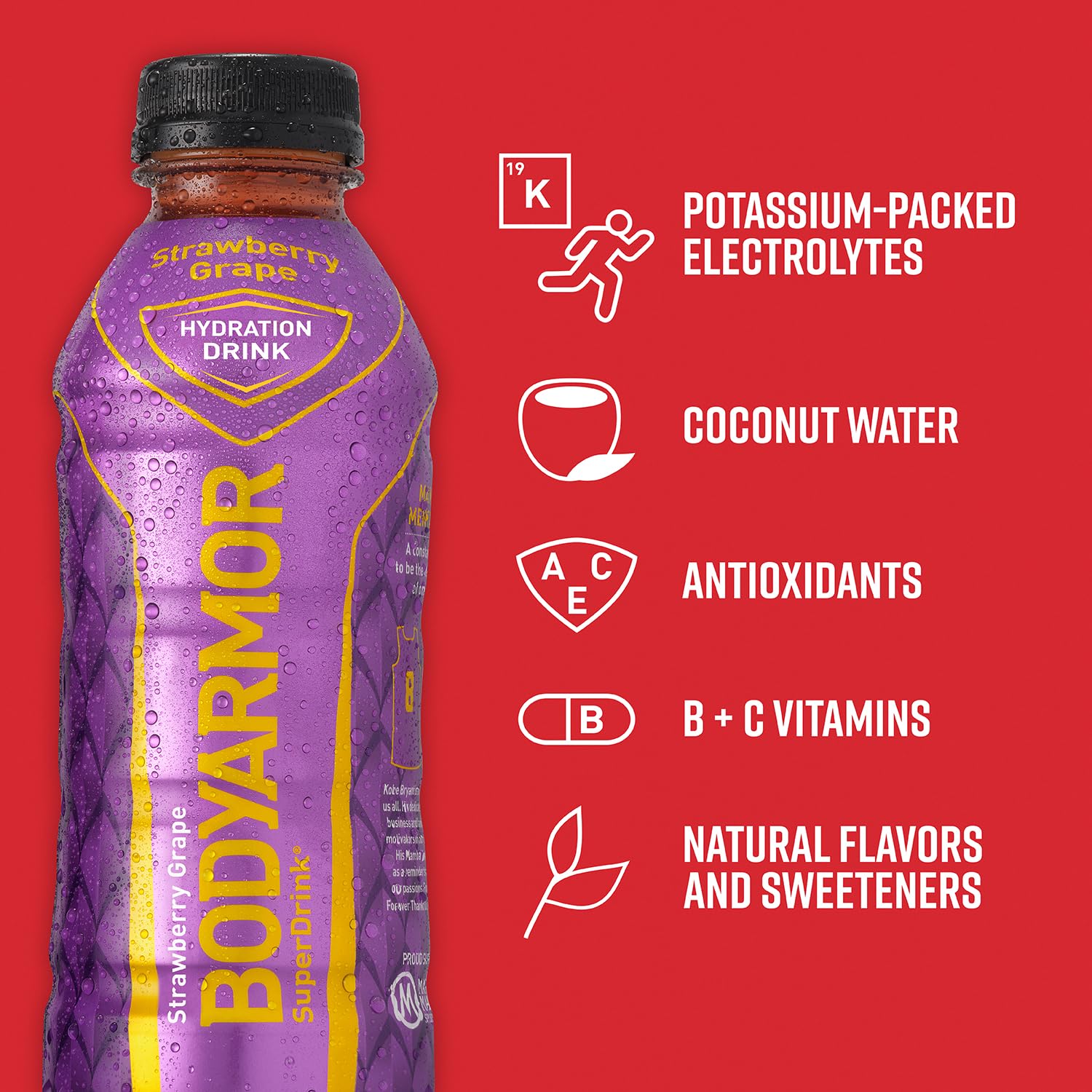 BODYARMOR Strawberry Grape Sports Drink with Electrolytes & Vitamins - 16 Fl Oz (Pack of 12) - Ideal for Athletes - No Preservatives