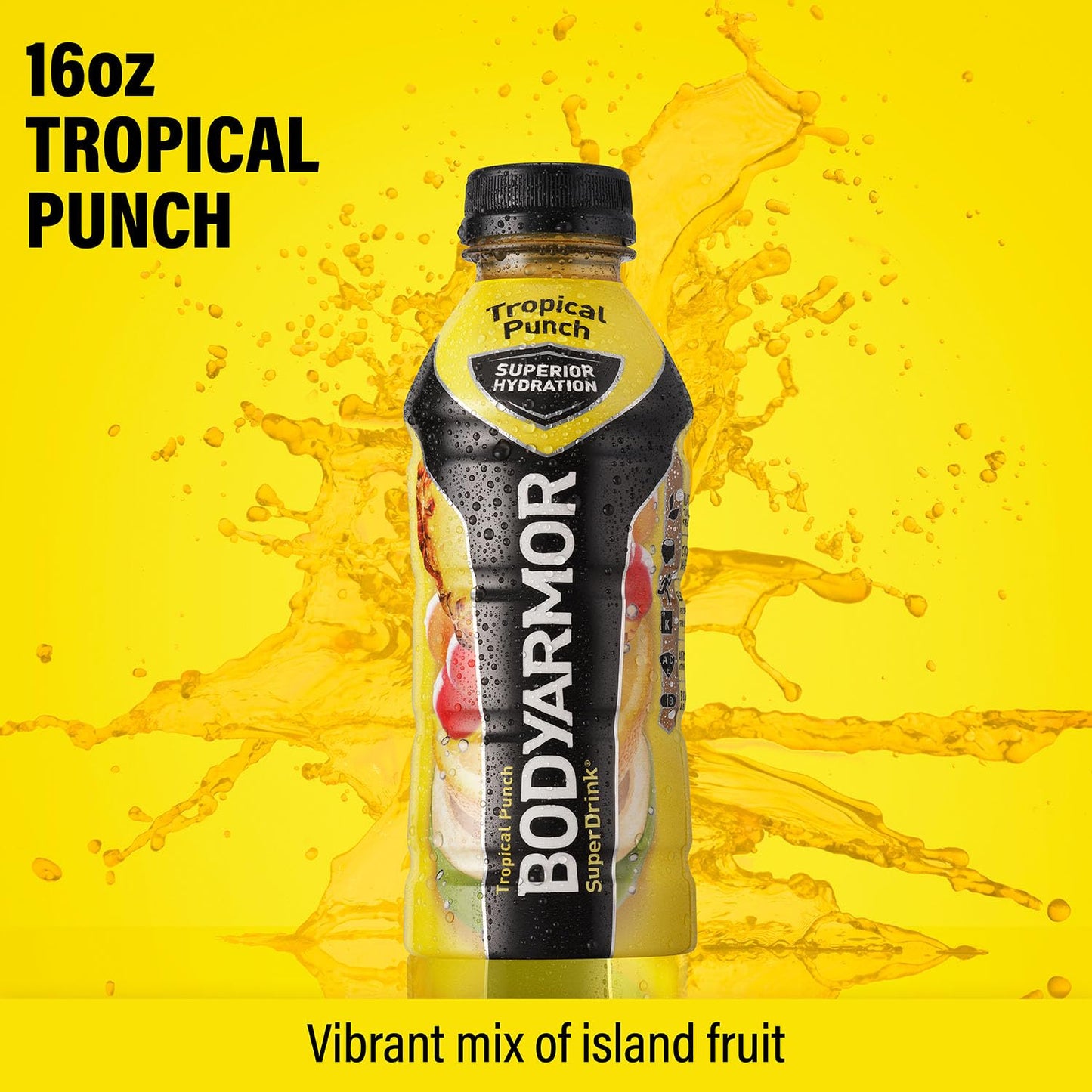 BODYARMOR Tropical Punch Coconut Water Sports Drink with Electrolytes and Vitamins - 16 Fl Oz (Pack of 12) for Athletes