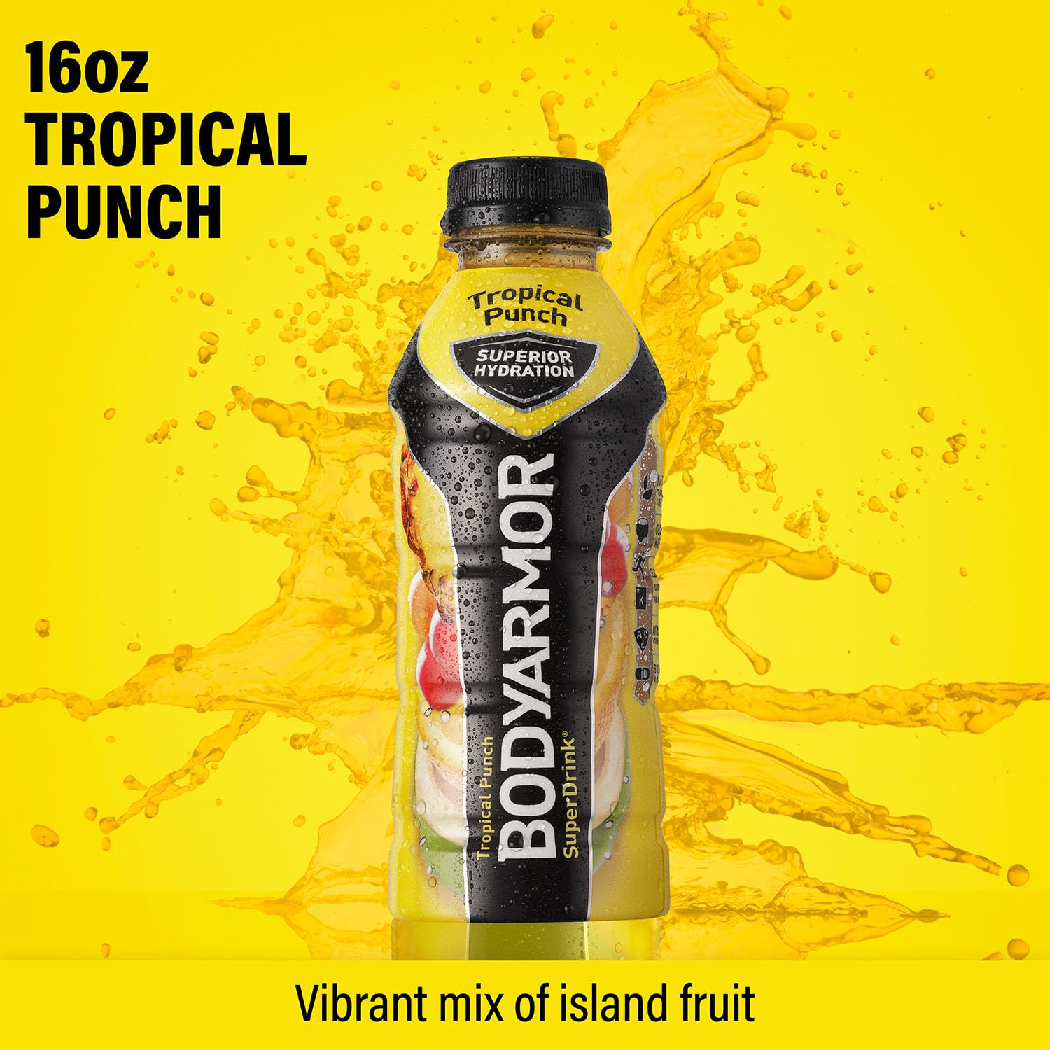 BODYARMOR Tropical Punch Coconut Water Sports Drink with Electrolytes and Vitamins - 16 Fl Oz (Pack of 12) for Athletes
