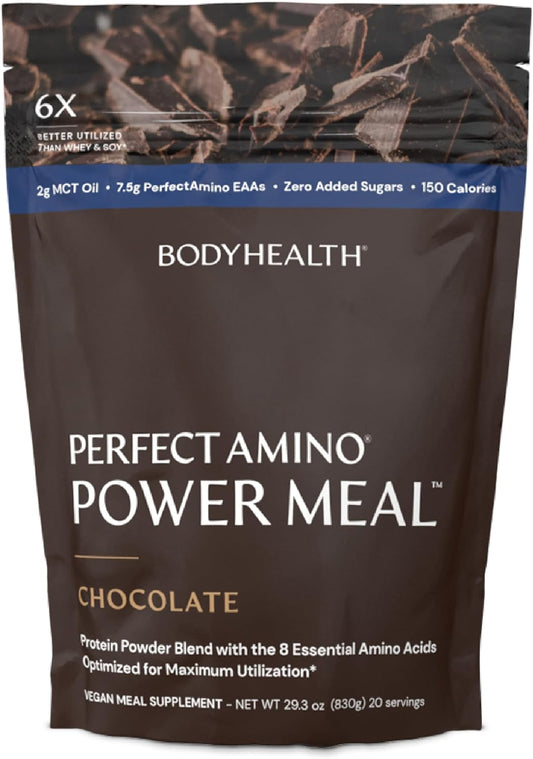 BodyHealth PerfectAmino Power Meal Shake - Dark Chocolate Flavor with MCT Oil, Carb 10, and Perfect Amino Protein Base - 20 Servings