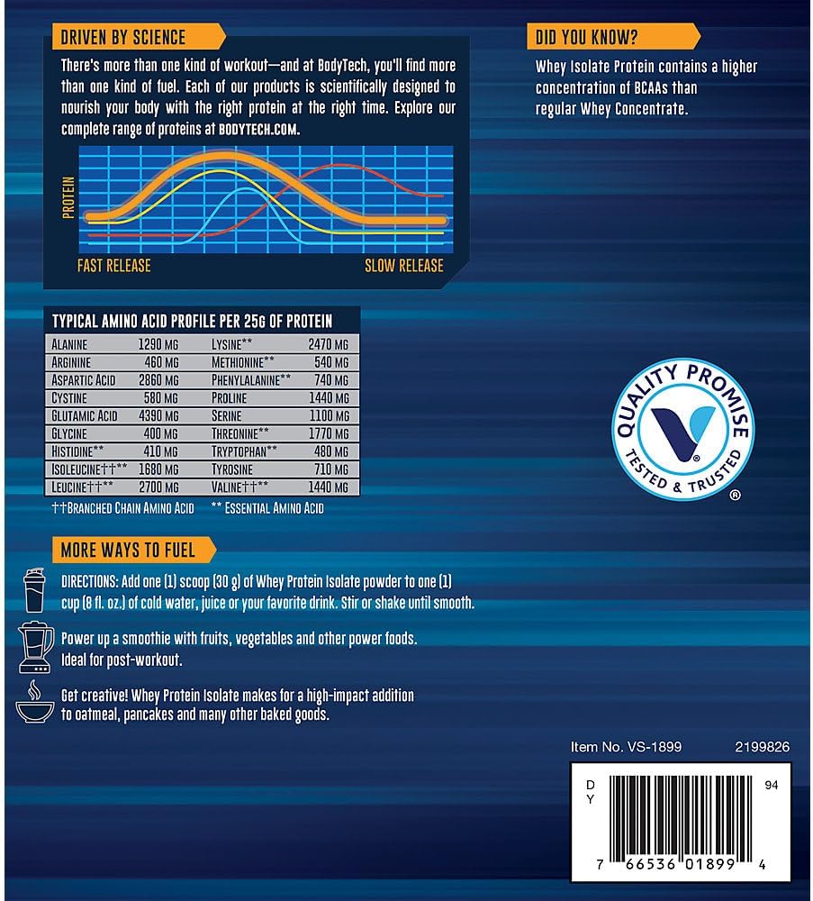 BodyTech Whey Protein Isolate Powder - Cinnamon Cereal Flavor, 25g Protein & BCAA's, Ideal for Post-Workout Muscle Growth - 3lb