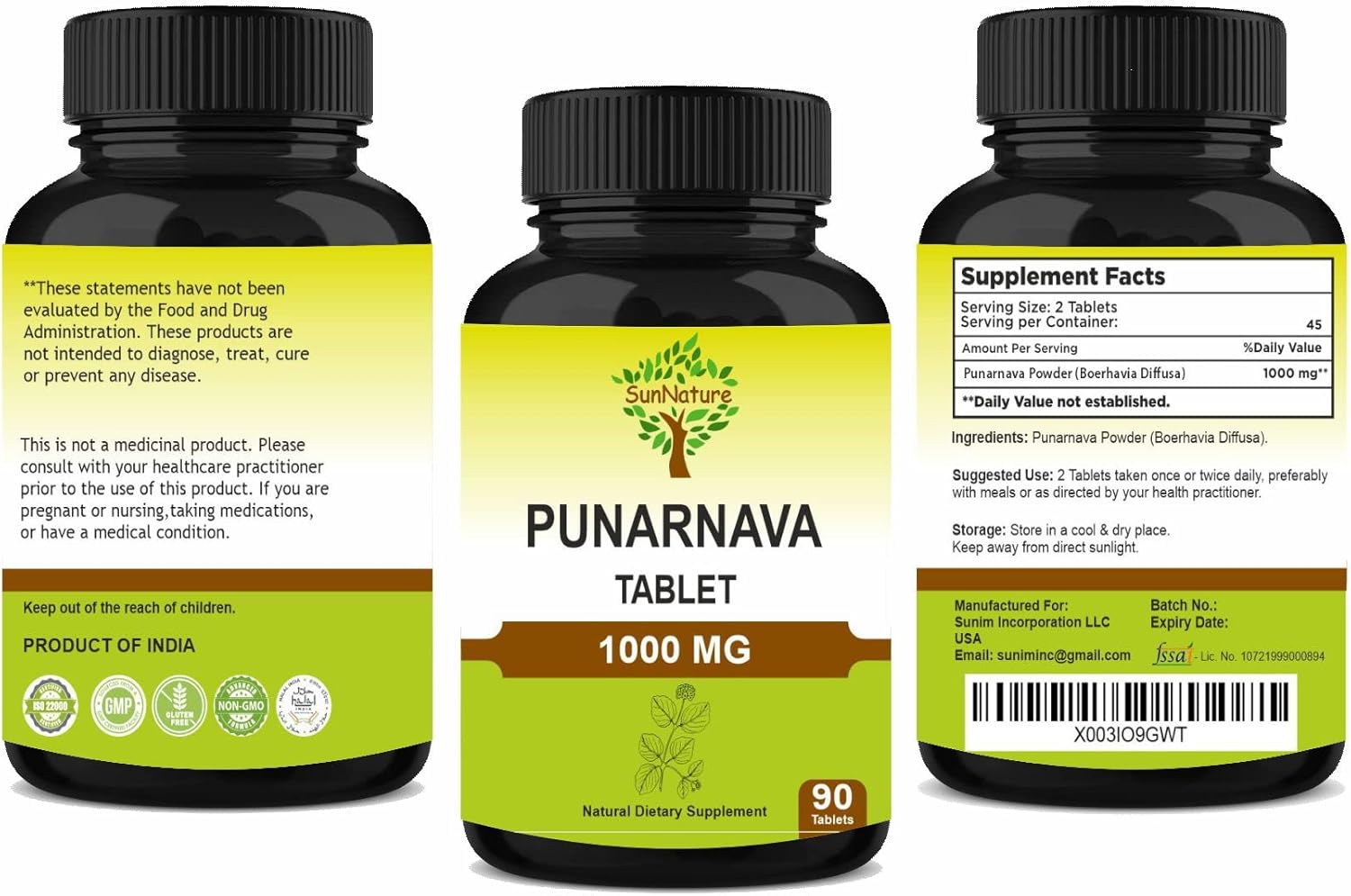 Boerhaavia Diffusa Herbal Tablets 1000mg | 90 Tablets | 45 Days Supply | Vegan Herbal Supplements from India