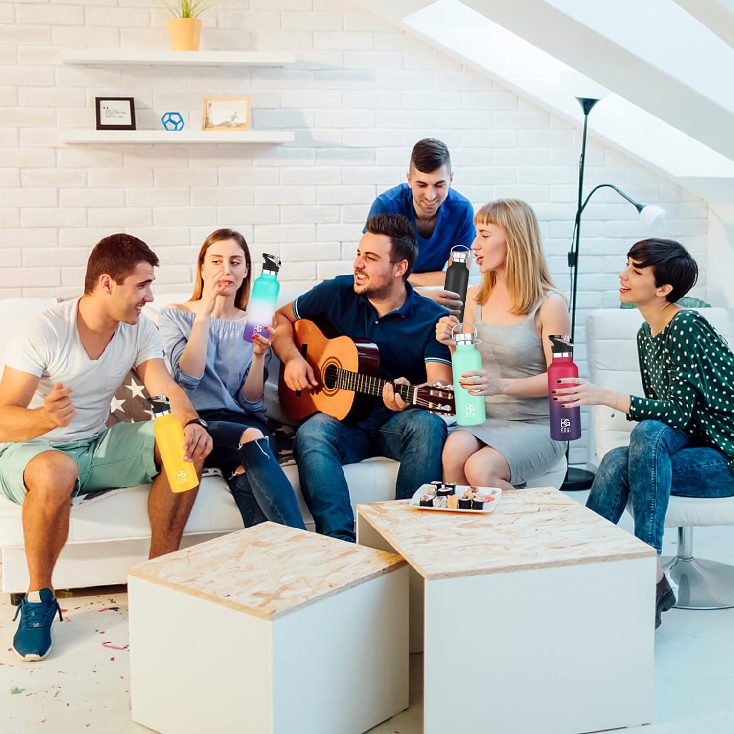 BOGI 20oz Stainless Steel Insulated Water Bottle with Straw, Handle, and Leakproof Wide Mouth - BPA Free Metal Bottle for Fitness and Outdoor Sports - Dark Blue