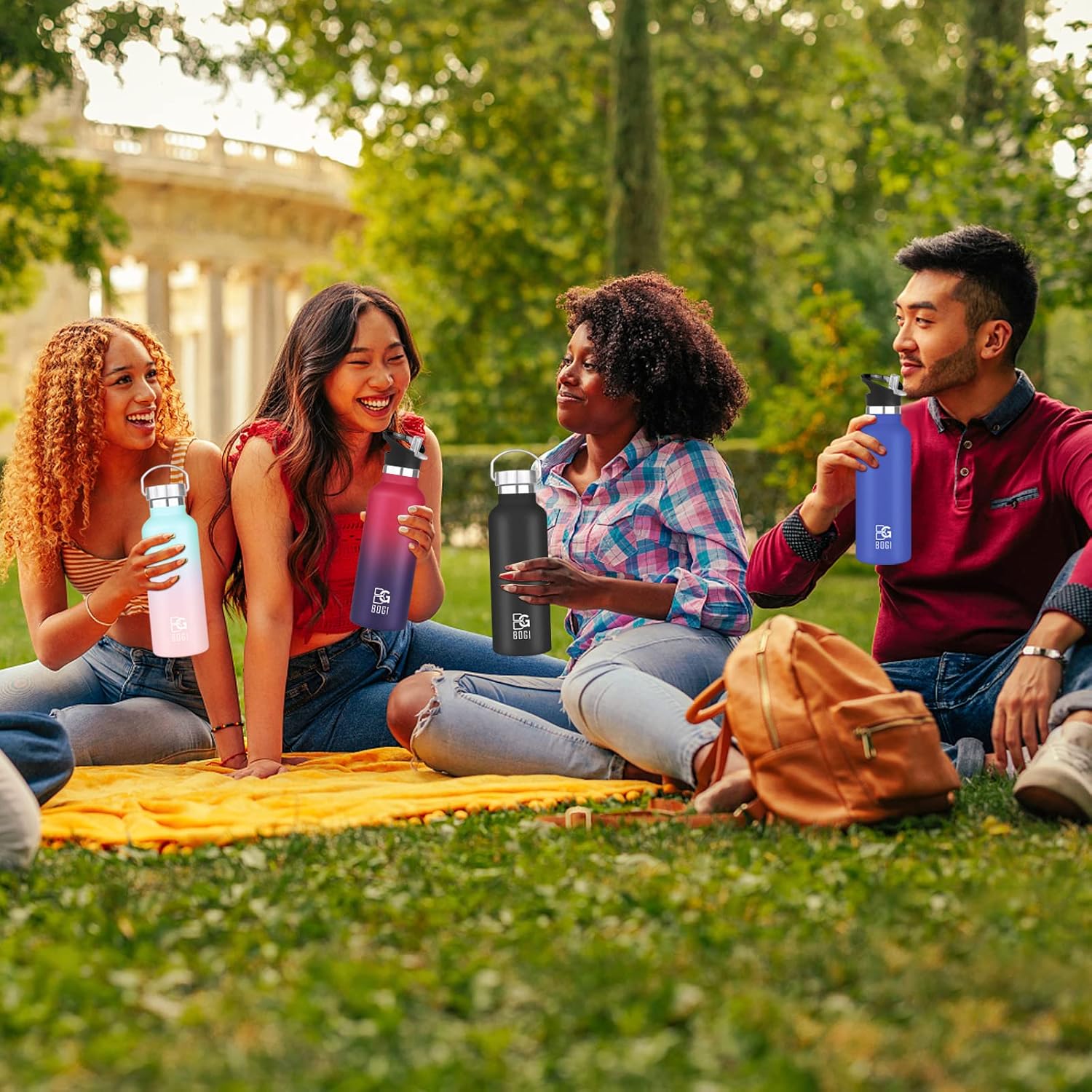 BOGI 20oz Stainless Steel Insulated Water Bottle with Straw, Handle, and Leakproof Wide Mouth - BPA Free Metal Bottle for Fitness and Outdoor Sports - Dark Blue