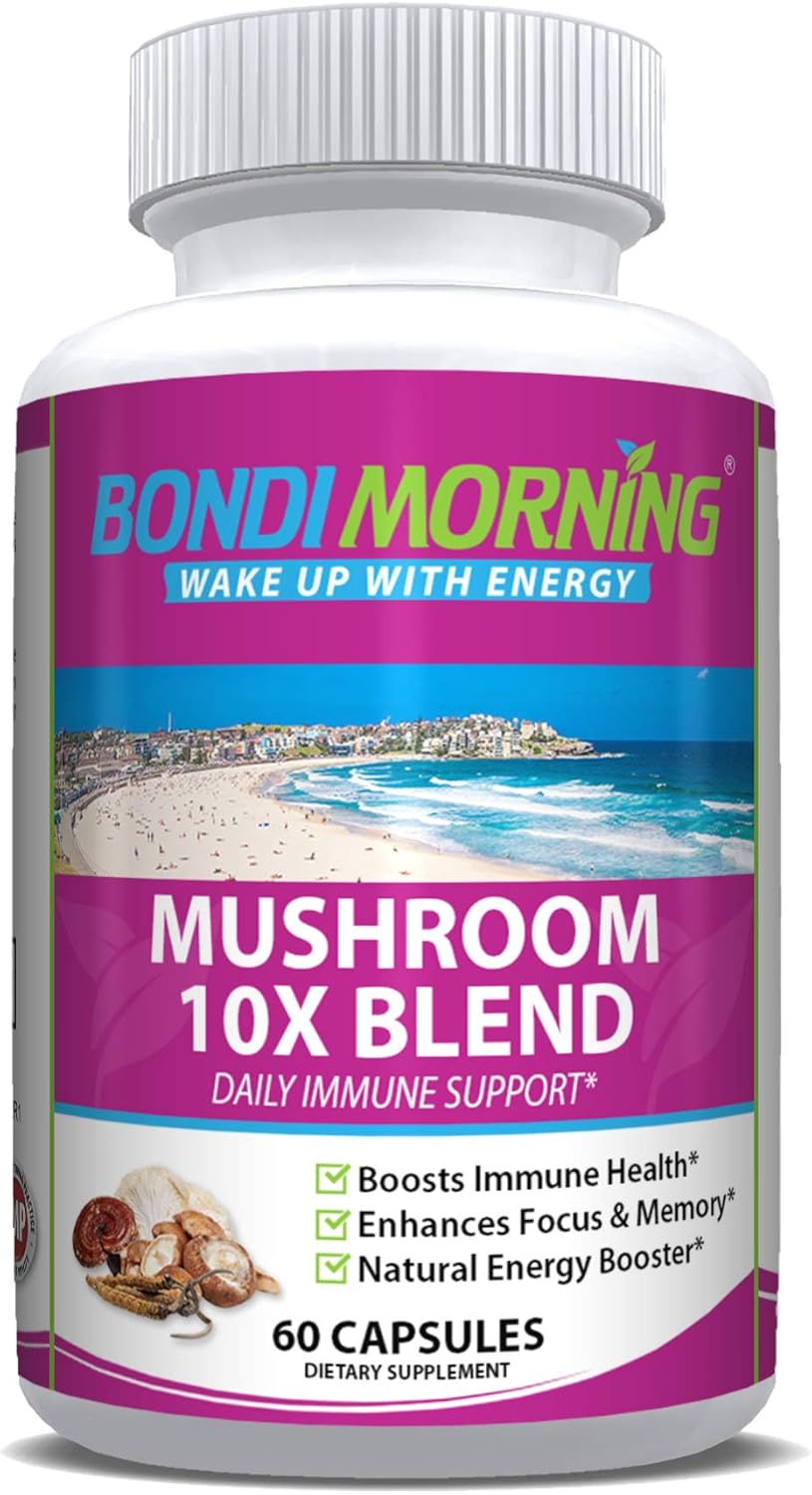 Bondi Morning Mushroom Complex - Immune Support Supplement with Cordyceps, Reishi, Lion's Mane, and Chaga Mushrooms - 60 Capsules for Brain Health, Energy Boost, and Immune Defense