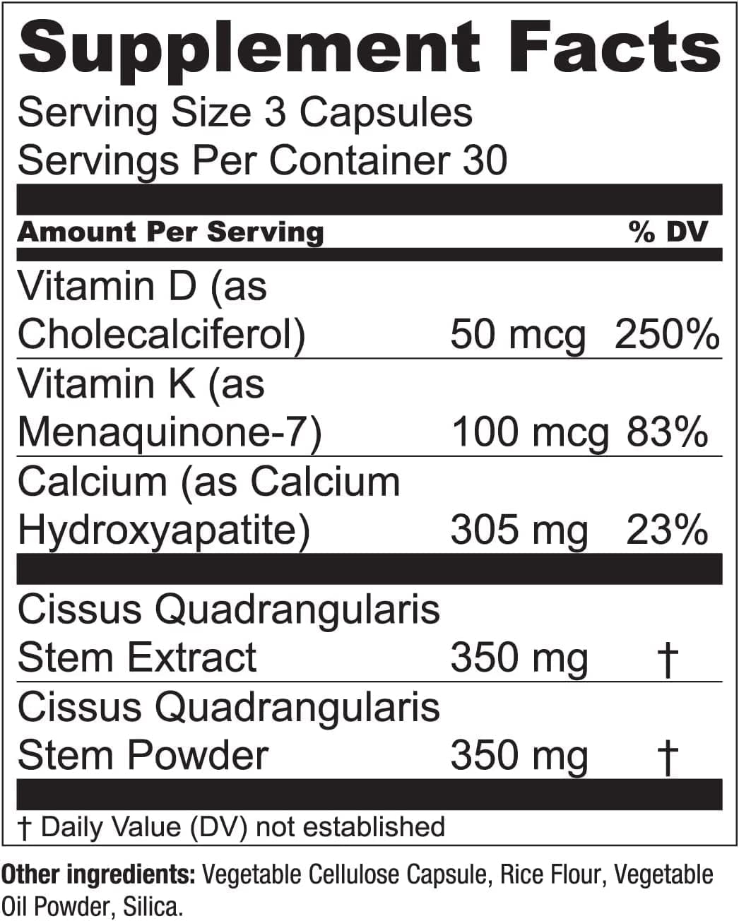Bone Boost Supplement with Essential Vitamins for Bone Health - Supports Bone Strength with Vitamin D3, K2, Cissus Quadrangularis - 90 Capsules