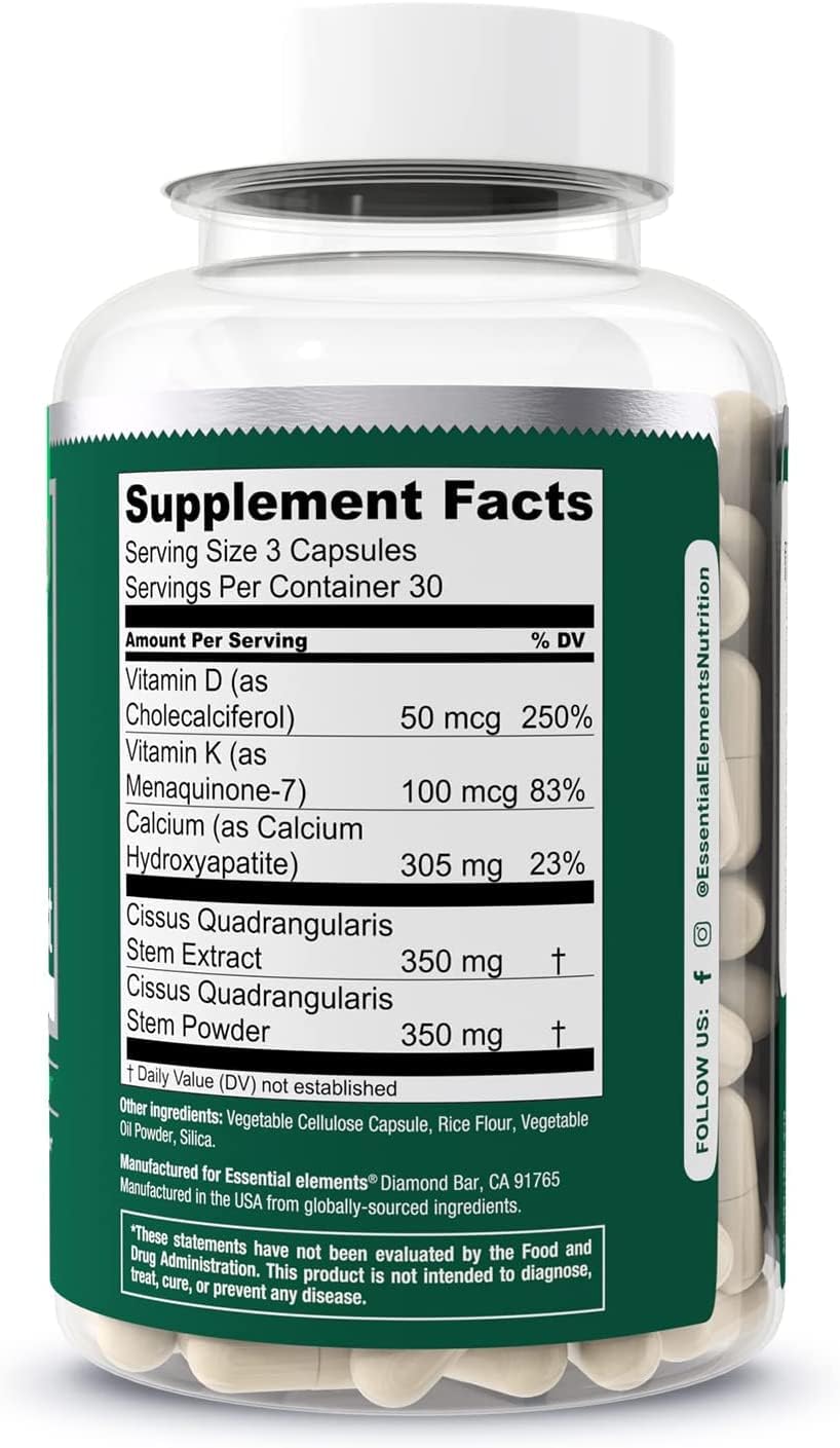 Bone Boost Supplement with Essential Vitamins for Bone Health - Supports Bone Strength with Vitamin D3, K2, Cissus Quadrangularis - 90 Capsules